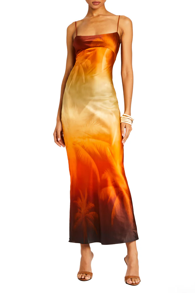 SER.O.YA KAYLA SILK DRESS IN SUNSET PALM-BOTTOM-SEROYA-Big Drop NYC