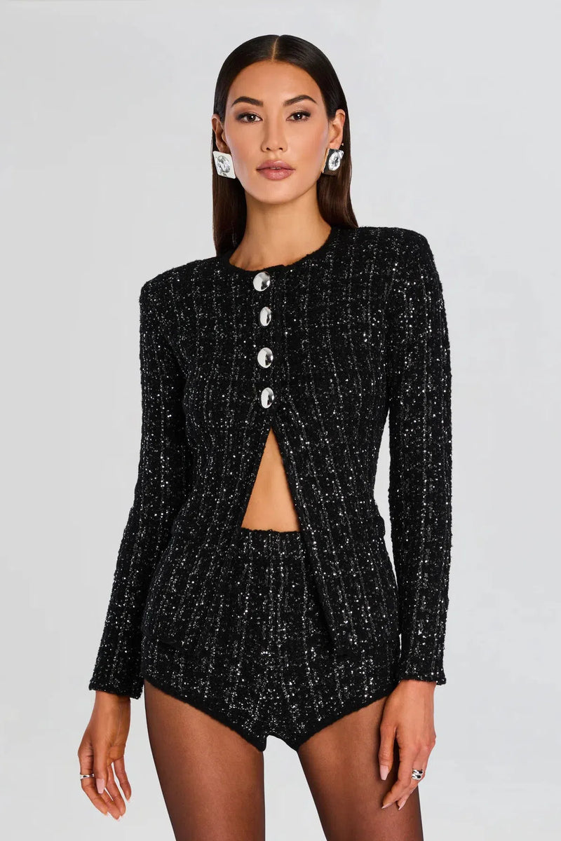 RETROFETE HILARY TWEED JACKET IN BLACK/ SILVER