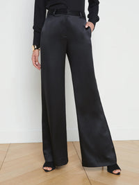 L'AGENCE PILAR WIDE LEG PANT IN SHINY BLACK