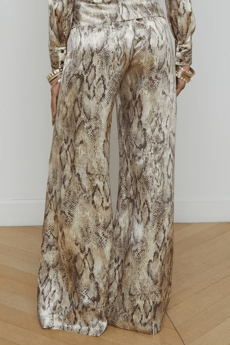 L'AGENCE PILAR WIDE LEG PANT IN TAN MULTI SNAKE