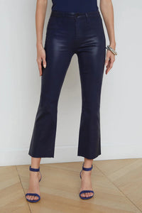 L'AGENCE KENDRA HIGH RISE CROPPED FLARE JEAN IN MIDNIGHT COATED