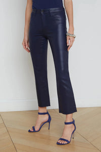 L'AGENCE KENDRA HIGH RISE CROPPED FLARE JEAN IN MIDNIGHT COATED