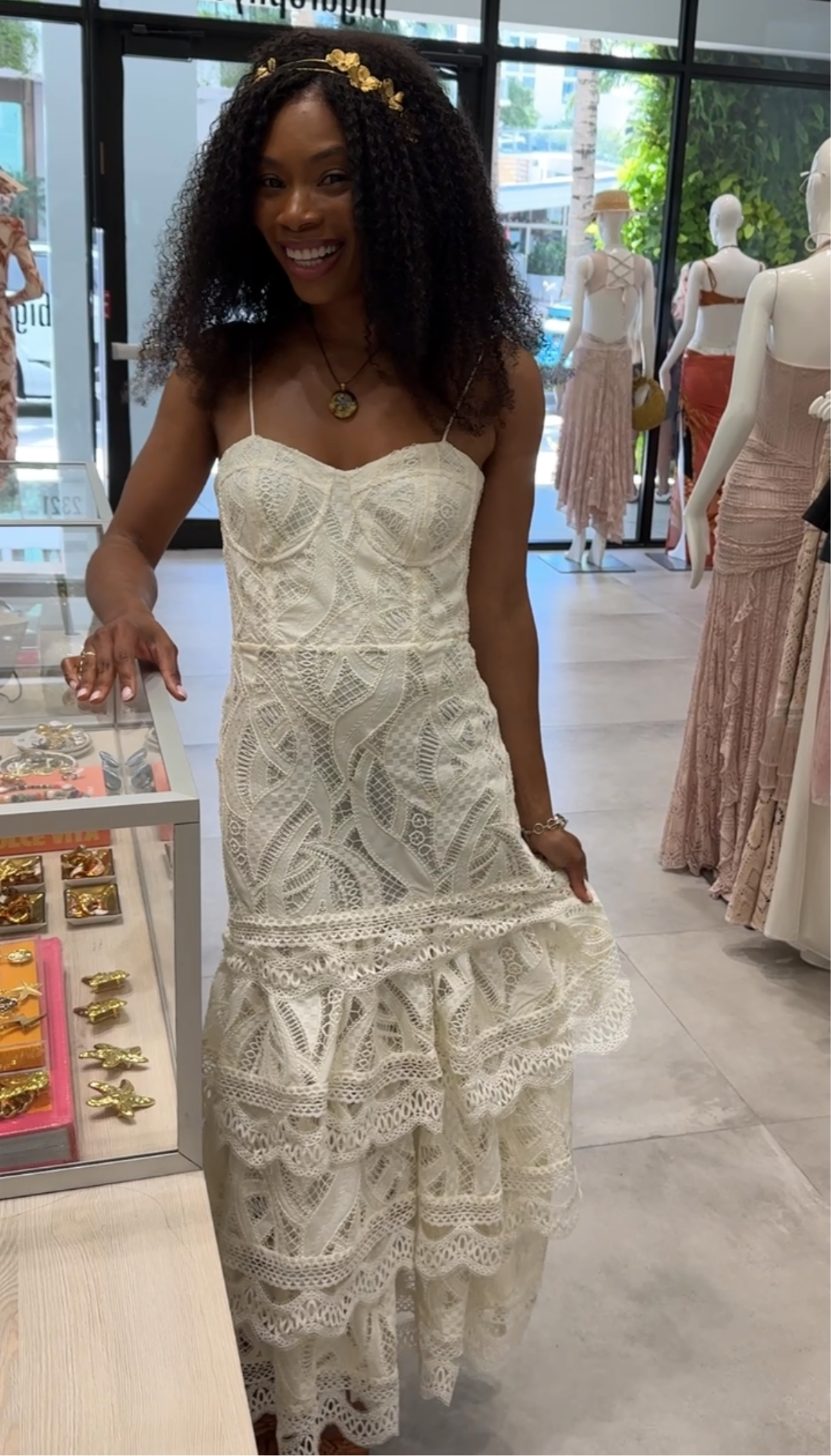 AURA LACE FLUTTER MIDI DRESS