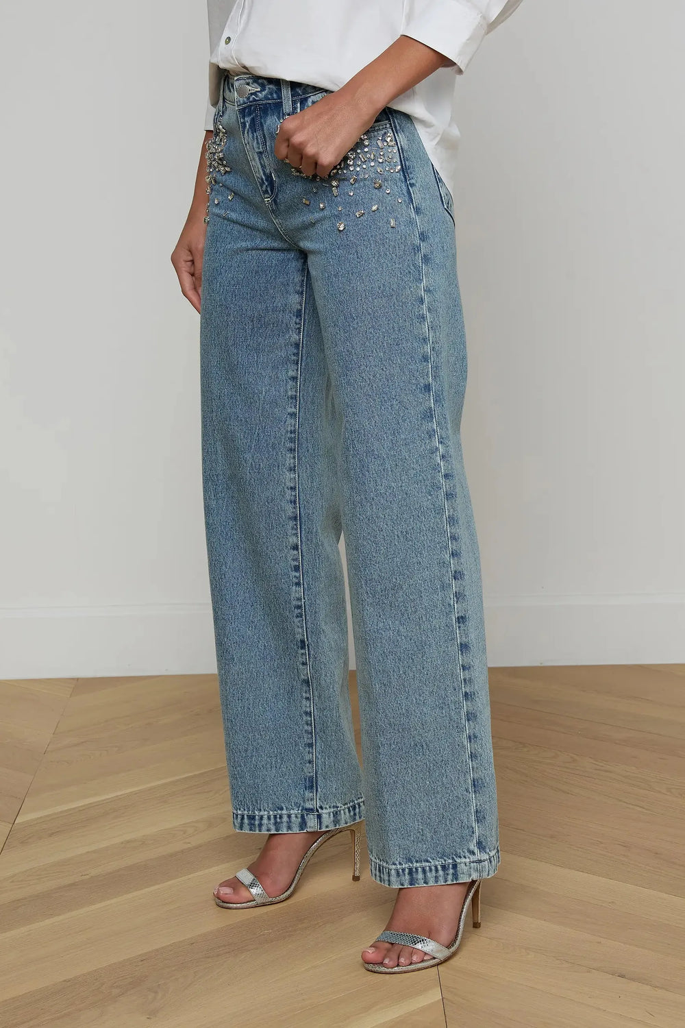 SCOTTIE EMBELLISHED WIDE LEG JEAN