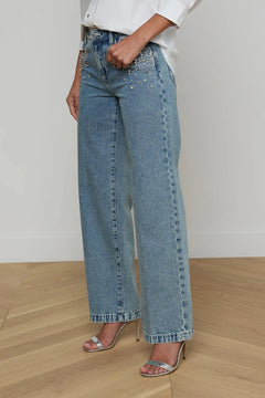 SCOTTIE EMBELLISHED WIDE LEG JEAN