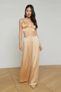 L'AGENCE AUBRIE WIDE LEG SATIN PANT IN LATTE