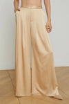 L'AGENCE AUBRIE WIDE LEG SATIN PANT IN LATTE