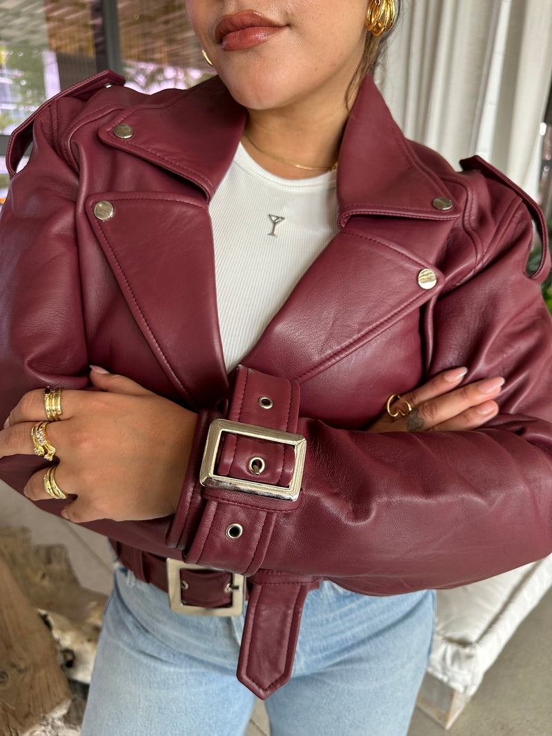 RETROFETE EINSLEY LEATHER JACKET IN PORT