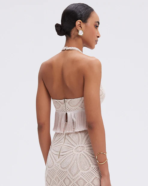 FLOWER CROCHET HALTERNECK TOP