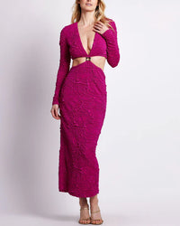 PATBO JACQUARD CUT OUT MAXI DRESS IN RASPBERRY