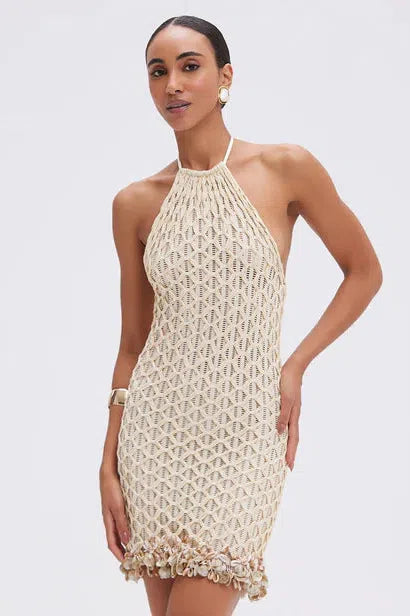 PATBO CAMILA COELHO MESH MINI DRESS IN OFF WHITE