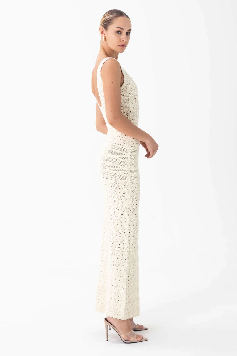 RONNY KOBO SADIE CROCHET DRESS IN IVORY