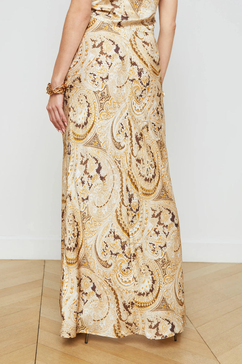 L'AGENCE ZETA LONG SKIRT IN IVORY MULTI BOUTE PAISLEY