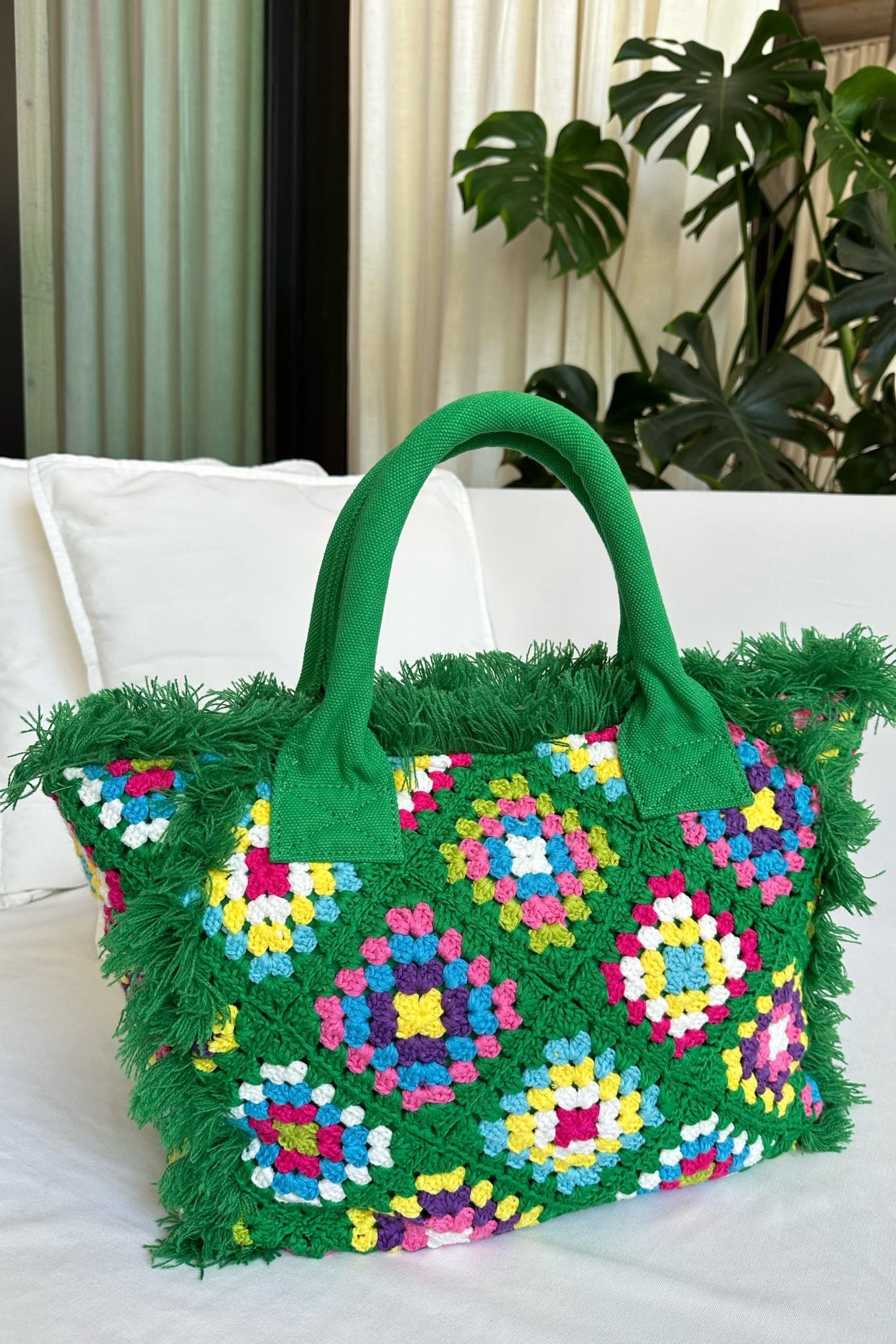 MC2 ST BARTH COLETTE CROCHET BAG IN GREEN FLORAL PATCH