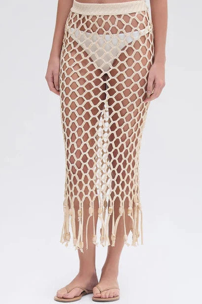 PATBO BEADED BEACH SKIRT IN OFF WHITE