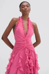 PATBO SILK PLISSE PLUNGE GOWN IN PINK