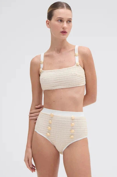 PATBO METALLIC HIGH WAIST BIKINI BOTTOM IN OFF WHITE