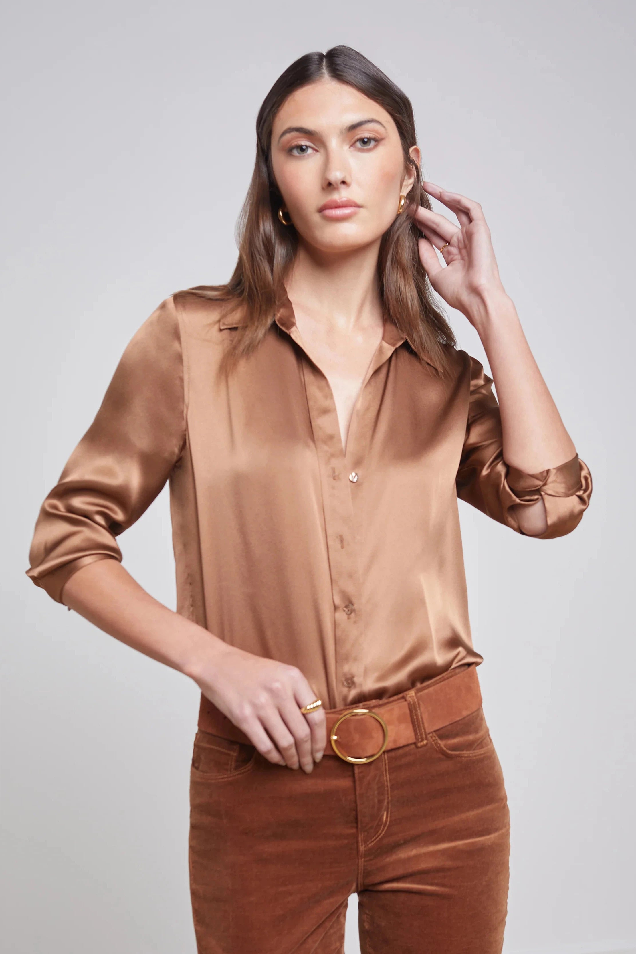 L'AGENCE DANI 3/4 SLEEVE BLOUSE IN FAWN