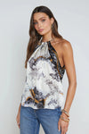 L'AGENCE TILLIE CHAIN NECK SCARF TOP IN ECRU MULTI OLD MAP