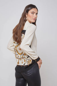 L'AGENCE GIO LONG SLEEVE BLOUSE IN ECRU MULTI KEY SCARF