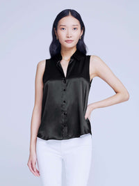 L'AGENCE EMMY SLEEVELESS BLOUSE IN BLACK