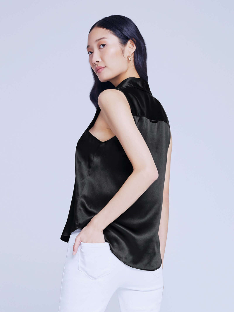 L'AGENCE EMMY SLEEVELESS BLOUSE IN BLACK