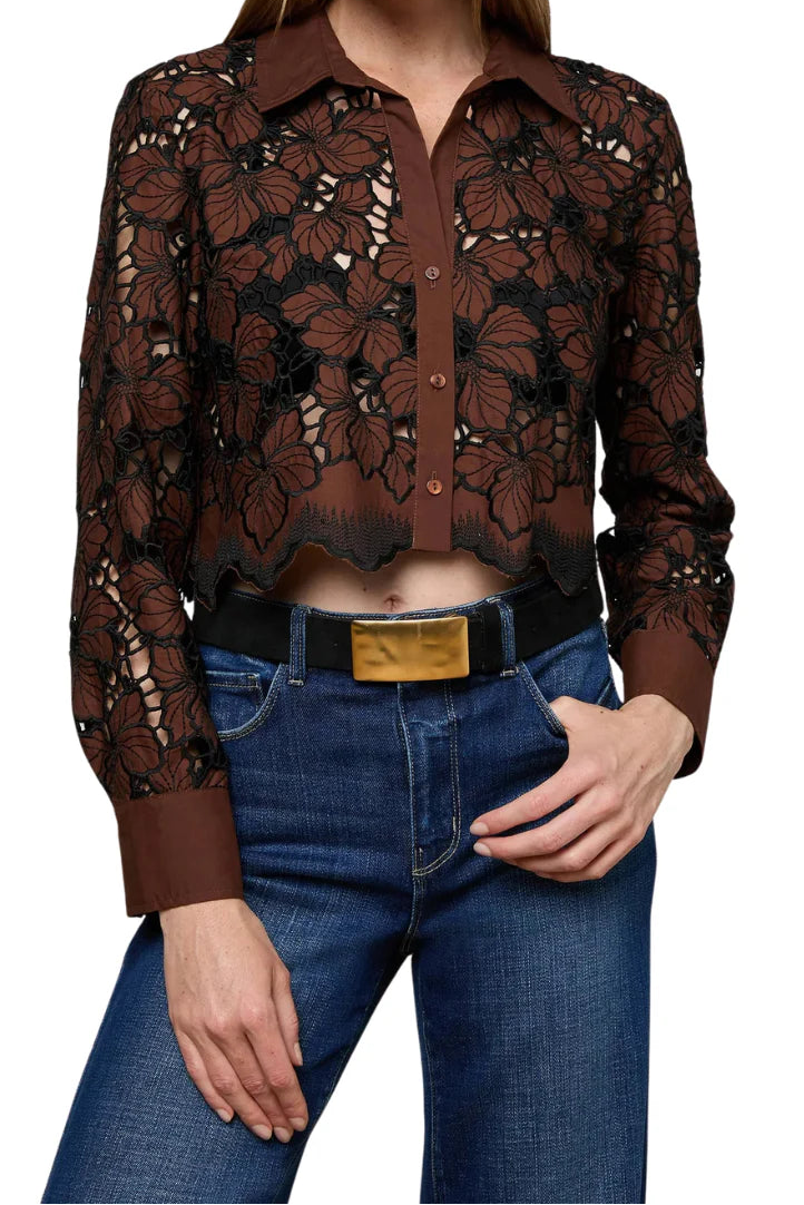 SEYCHELLE LACE CROPPED BUTTON DOWN