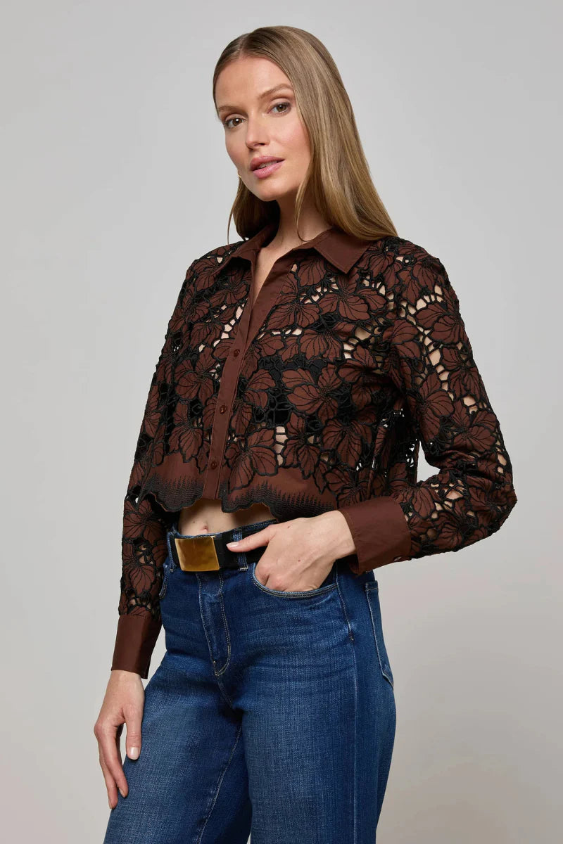 SEYCHELLE LACE CROPPED BUTTON DOWN