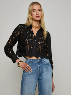 SEYCHELLE LACE CROPPED BUTTON DOWN