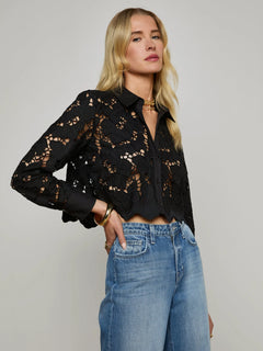 SEYCHELLE LACE CROPPED BUTTON DOWN