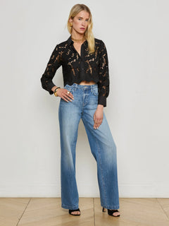 SEYCHELLE LACE CROPPED BUTTON DOWN