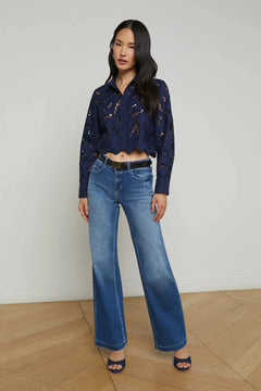 SEYCHELLE LACE CROPPED BUTTON DOWN