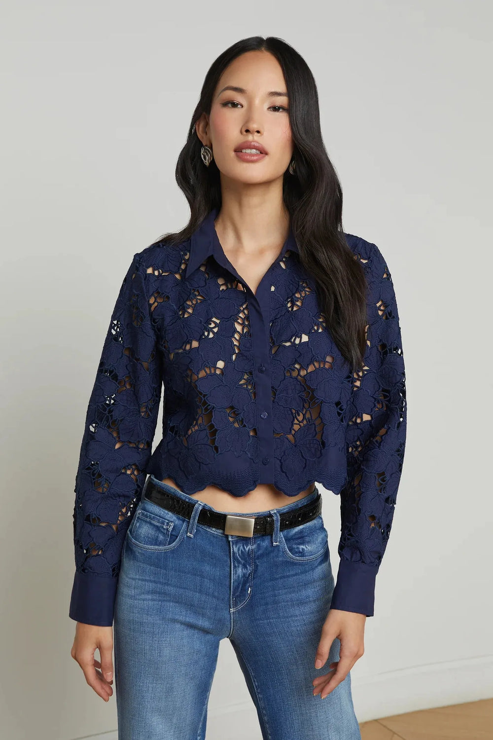 SEYCHELLE LACE CROPPED BUTTON DOWN