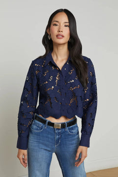 SEYCHELLE LACE CROPPED BUTTON DOWN