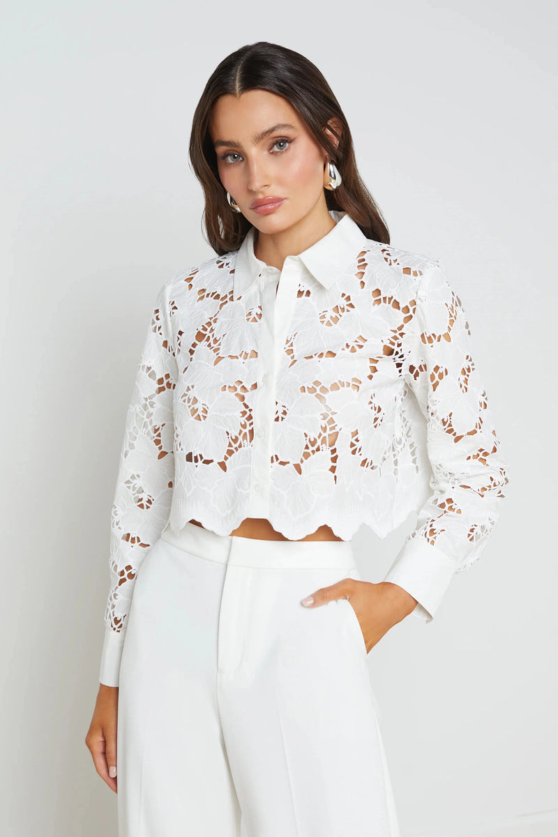 SEYCHELLE LACE CROPPED BUTTON DOWN