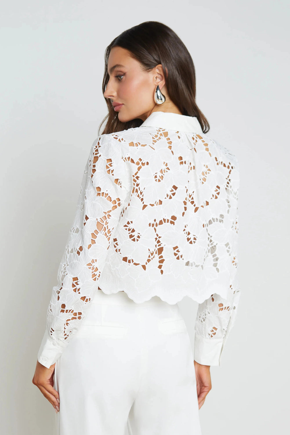 SEYCHELLE LACE CROPPED BUTTON DOWN