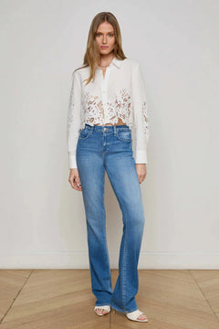 SEYCHELLE HALF LACE CROPPED BUTTON DOWN
