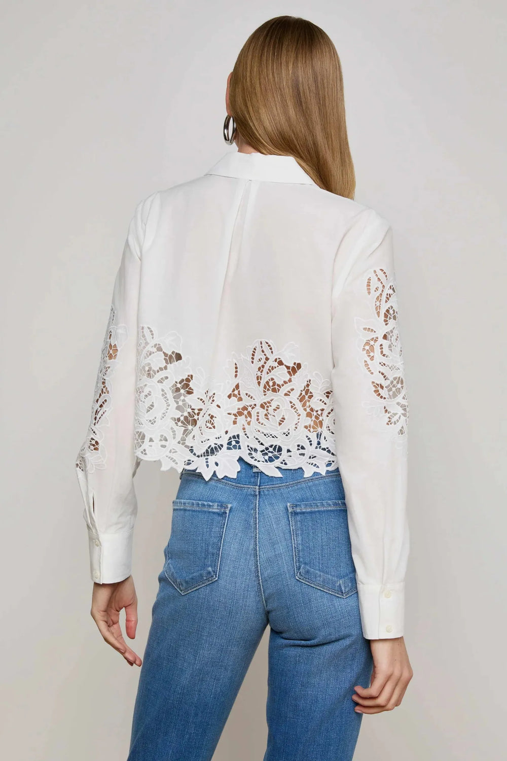 SEYCHELLE HALF LACE CROPPED BUTTON DOWN