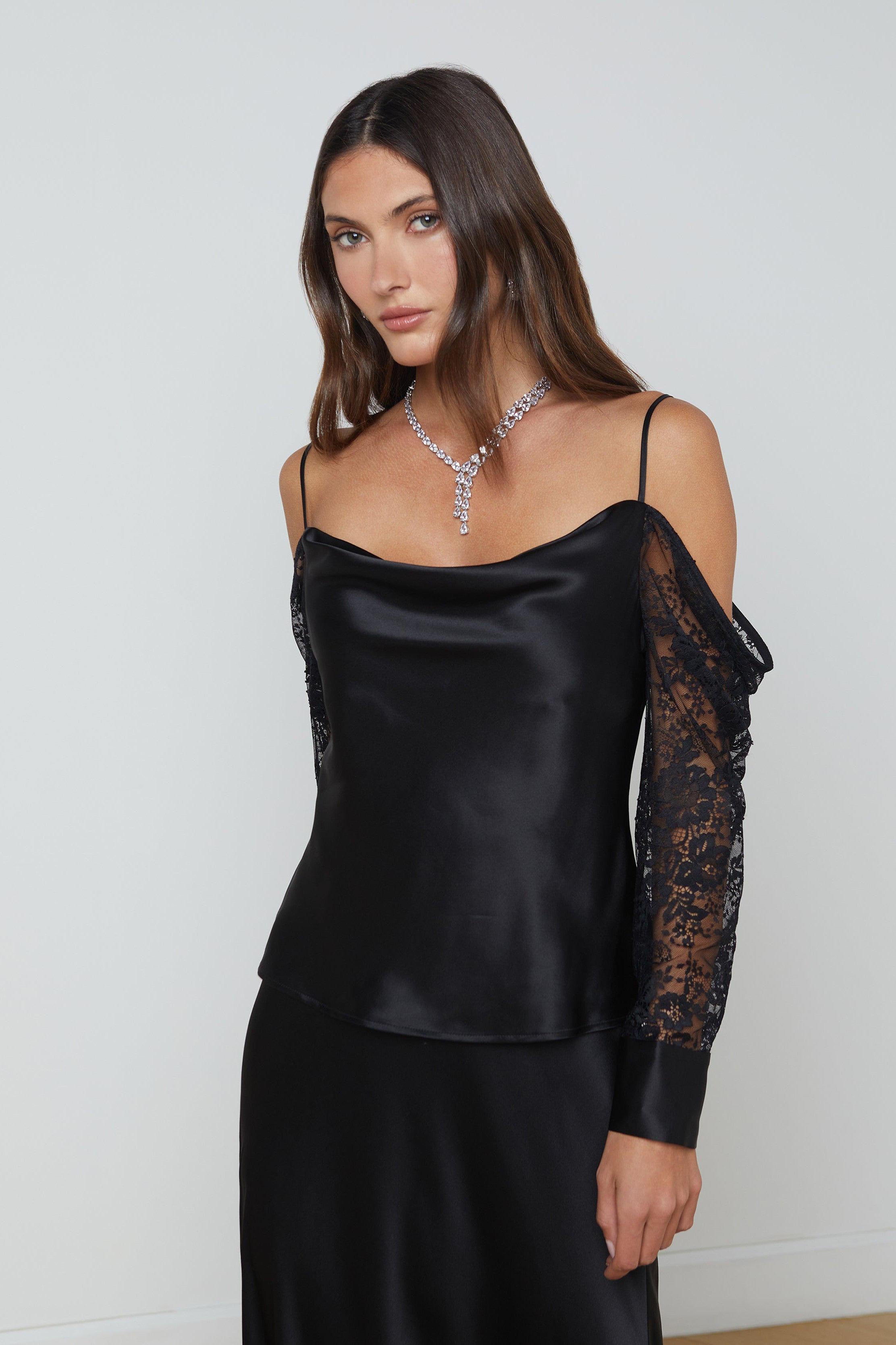 L'AGENCE ZION COLD SHOULDER BLOUSE IN BLACK