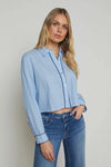 L'AGENCE COSETTE STRIPE CROPPED SHIRT IN SLATE BLUE/IVORY STRIPE