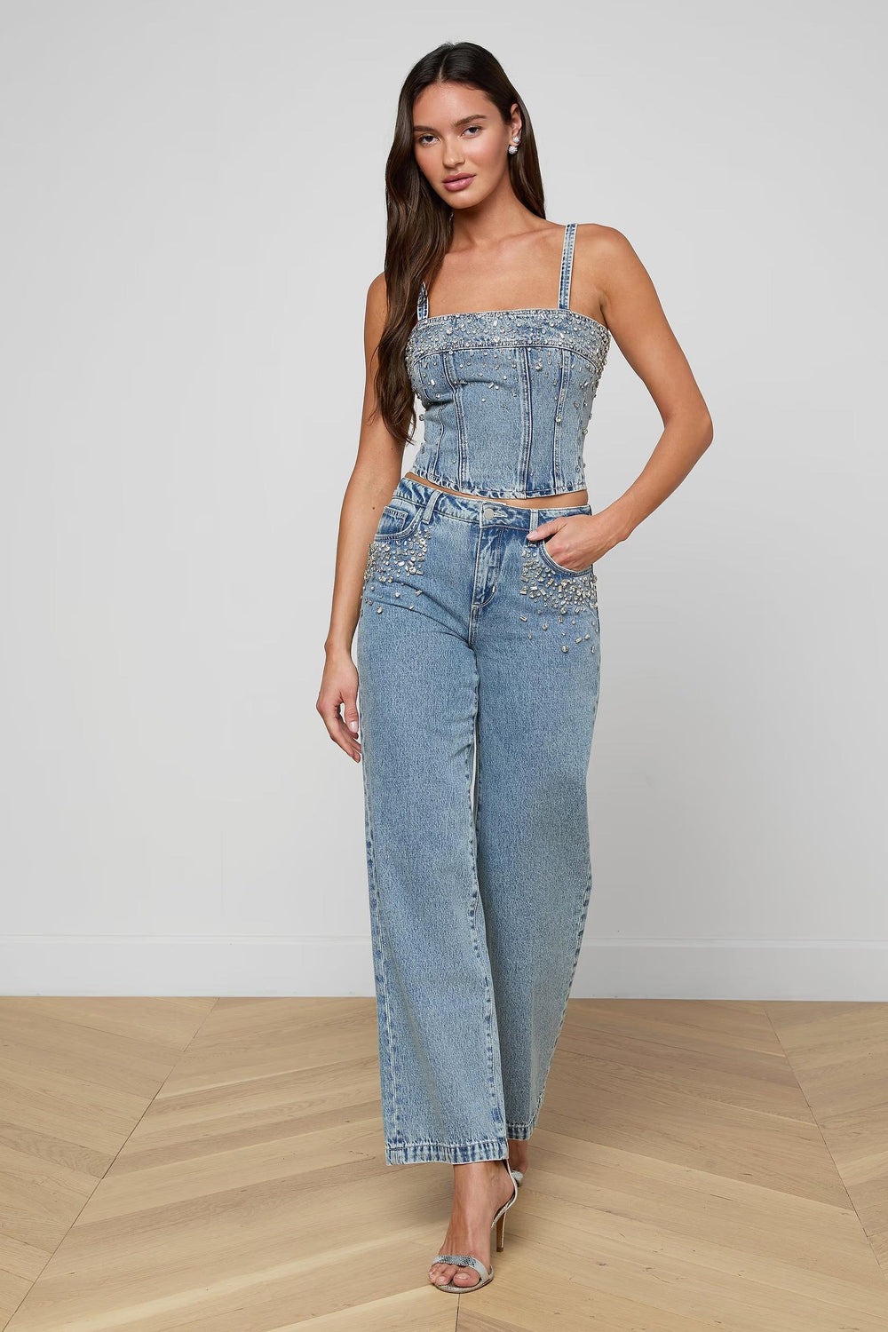 SCOTTIE EMBELLISHED WIDE LEG JEAN
