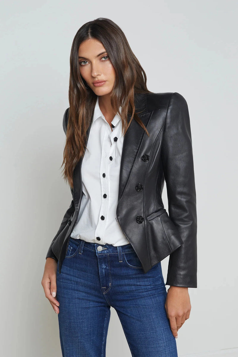 L'AGENCE ANDALUSIA LEATHER BLAZER IN BLACK