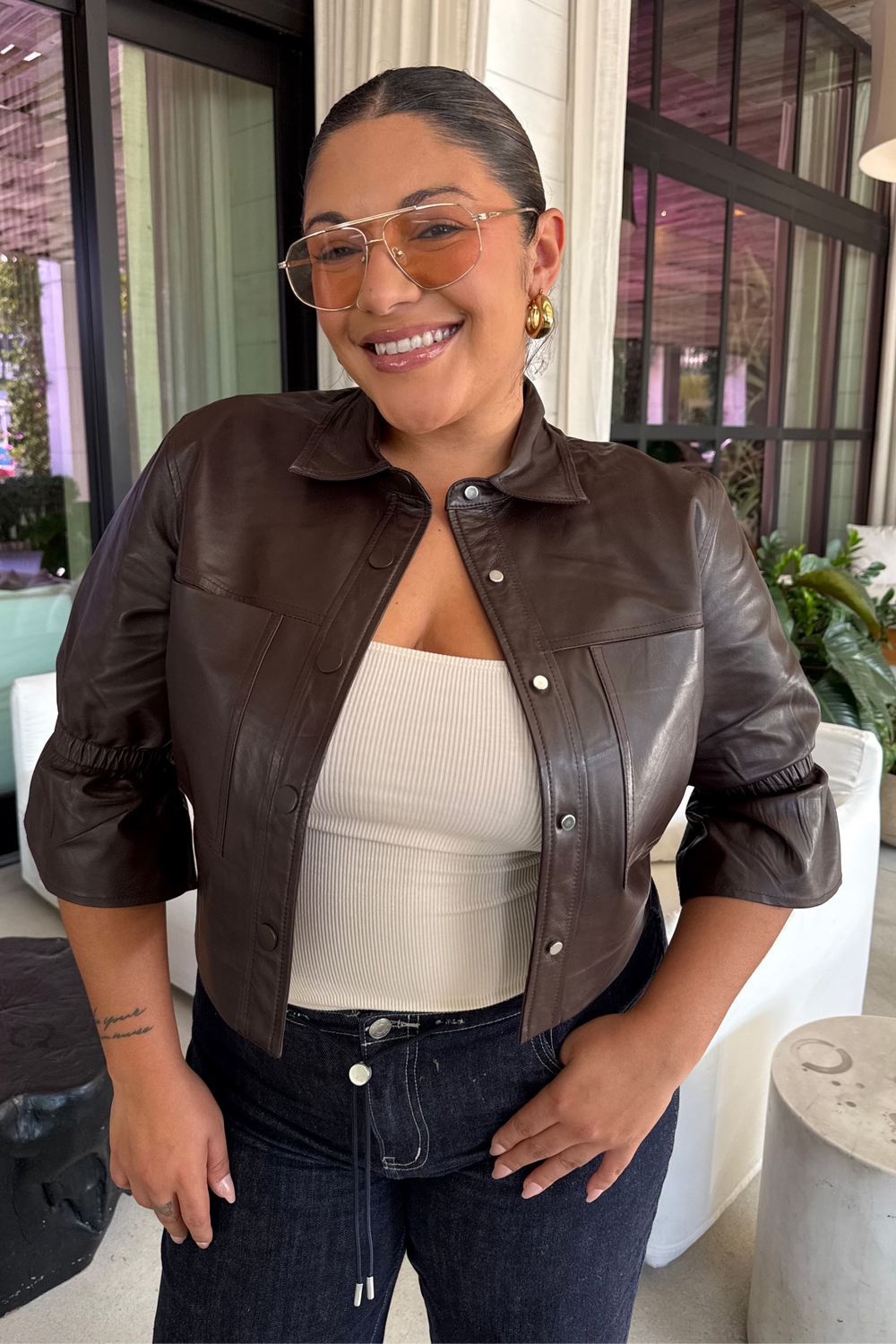 CAROLINA LEATHER RUFFLE SLEEVE JACKET