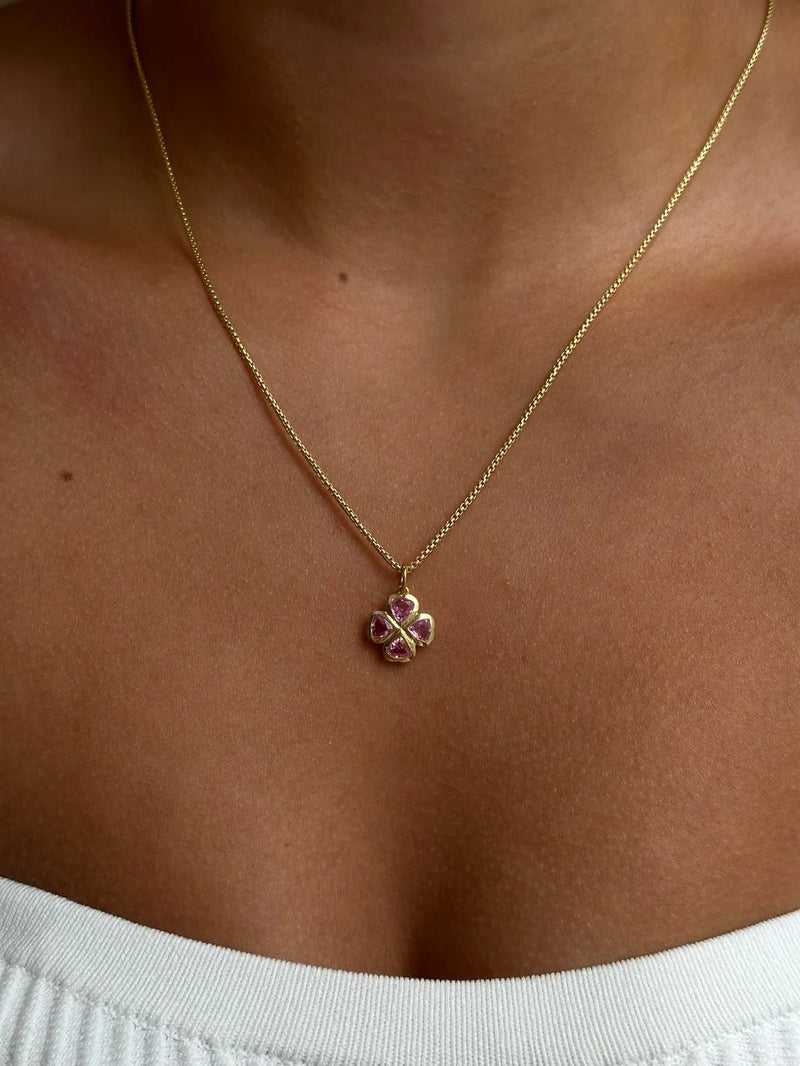 MONISHA MELWANI GOLD PINK SAPPHIRE CLOVER CHARM