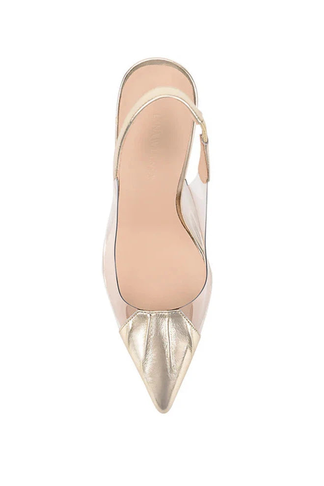 LANA WILKINSON ROMY PUMP VINYLITE IN GOLD PATENT