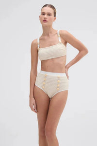 PATBO METALLIC HIGH WAIST BIKINI BOTTOM IN OFF WHITE