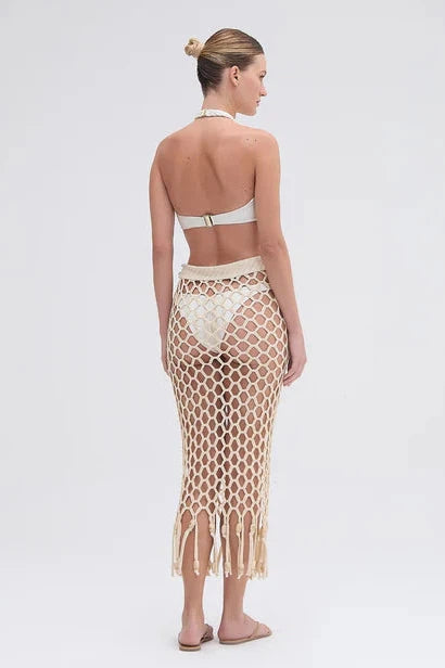 PATBO BEADED BEACH SKIRT IN OFF WHITE