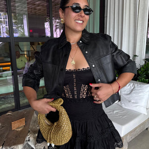 CAROLINA LEATHER RUFFLE SLEEVE JACKET