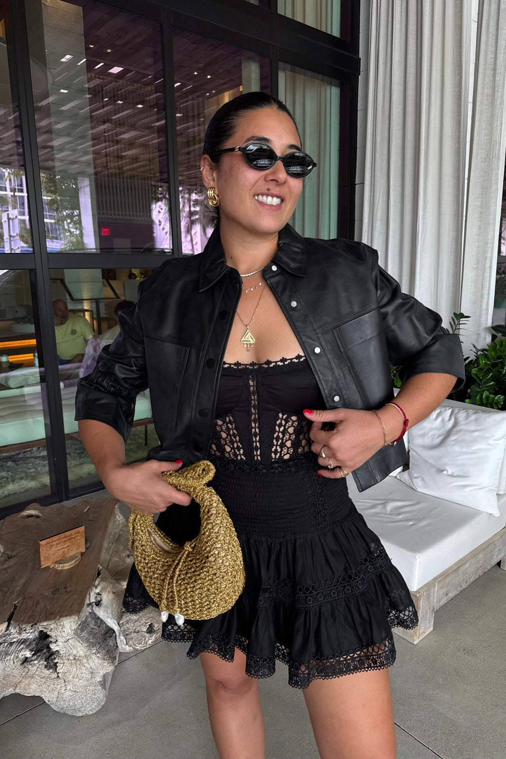 CAROLINA LEATHER RUFFLE SLEEVE JACKET