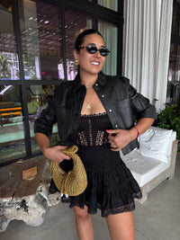 CAROLINA LEATHER RUFFLE SLEEVE JACKET